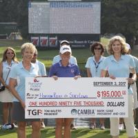 Group holding charity check