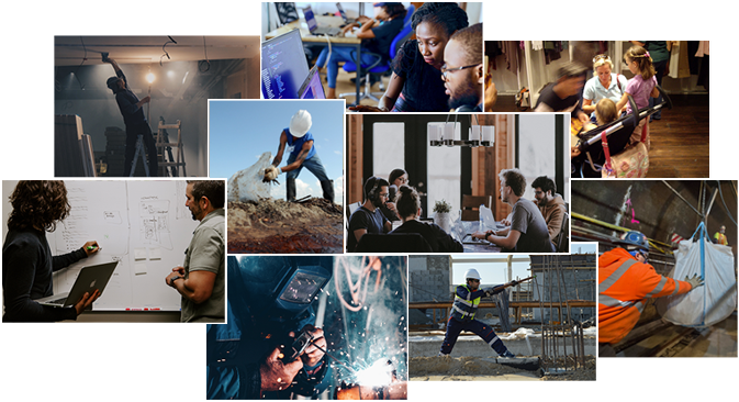 Photo collage of industrial workers